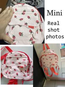 Süßer und niedlicher Cord Mini-Rucksack, leicht und weich, geeignet für Ausflüge, Frühlingswanderungen, Schule, die Platzierung des bedruckten Musters ist zufällig - Rosa Modell 1 - Übersicht 7