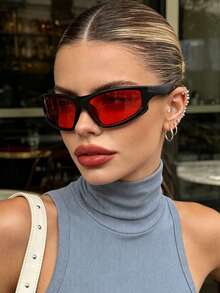 1 Pair Women's Wrapped Red Fashion Glasses Y2K Versatile Casual Glasses Suitable For Daily Wear Street Photography Vacation Travel Outdoor Sports Summer Beach Accessories Back To School - Red - View 4