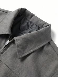 Men's Spring/Autumn Fashion Casual Jacket, Minimalist Versatile Lapel Collar Outerwear - Grey - View 5