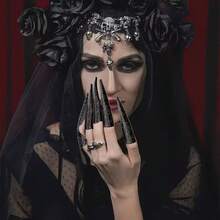Bộ 12 móng vuốt ma cà rồng Gothic cá nhân hóa với vòng hở, phù hợp cho tiệc lễ hội, dạ hội hóa trang, sự kiện chủ đề múa bụng, phụ kiện móng nhẹ thiết kế móng vuốt, hoàn hảo cho người đam mê cosplay - hóa trang - Xem 4