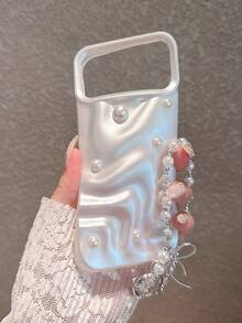 珍珠白 3D 波浪紋手機殼 + 水鑽腕帶，適用於 iPhone 18 Pro Max/18 Pro/18/17 Pro Max/17 Pro/17 Air/17/16 Pro Max/16/16 Pro/16 Plus/16e/15/15 Pro Max/15 Pro/15 Plus/11/12/13/14 Pro Max/11 Pro/11 Pro Max/12 Pro/12 Pro Max/13 Pro/13 Pro Max/14 Pro/14 Pro Max/14 Plus，軟殼極簡創意款 - 高級珍珠白 - 查看 5