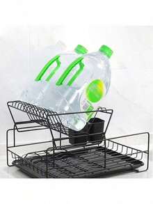 Double-Layer Dish Rack, Kitchen Countertop Dish Organizer, With Drip Tray And Chopstick Holder, Large Capacity, A Must-Have For Home Kitchen Organization, Black Rust-Proof Version. - 43.5x33x26.5cm - View 5