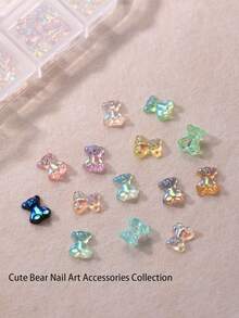 1 Box 12-Grid Iridescent Bear Nail Art Decorations, 48 Pieces, Macaron Color Flat Bottom Nail Accessories, 3D Nail Art Decor, Nail Gems, Women And Girls Nail Supplies, Suitable For Nail Art Creation, Nail Art Set, Nail Technician Supplies, Nail Art, Nail Charm - Multicolor - View 5