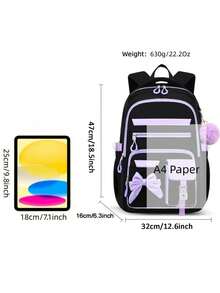 Teen Casual Bowknot Backpack, Fits 15.6 Inch Laptop, With Adjustable Shoulder Straps, Suitable For Daily Commute And School Use - PURPLE1 - View 11