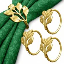 2-100pcs Gold Napkin Ring Set, Suitable For Independence Day Table Decor - Gold Leaf Napkin Rings, Suitable For Various Napkin Styles - Suitable For Dining Table, Wedding, Elegant Table Setting Accessories - Multicolor - View 3