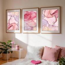 3 piezas de arte de pared en lienzo con mármol rosa abstracto moderno para decoración de sala de estar - Pósteres & impresiones de alta gama - Decoración del hogar llamativa - Patrón de mármol rosa - Ver 5