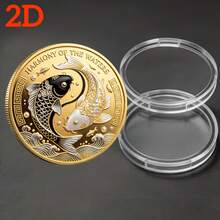 1枚複刻風水錢幣，附太極陰陽符號與雙魚圖騰，1.57英吋收藏品，適合冥想祭壇、財富護身符禮物，附透明保護殼，文物，適於居家或辦公室展示 - 彩色 - 查看 3