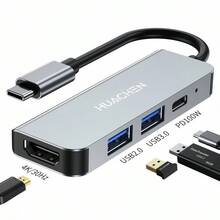 Type-C 6合1擴充塢，支援 4K 30Hz 高畫質影片輸出、PD100W 供電、USB 2.0/3.0 接口、SD/TF 讀卡機、100W 輸出功率、USB-C 多功能接口，相容電腦、Android Pro/Max、S23 及其他設備 - 銀色 - 查看 17