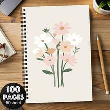 螺旋線圈 A5 筆記本 清新療癒花卉插畫封面 學生寫作筆記 辦公記錄 創意簡約 Ins 風格 計劃本 秋季學期必備 文具用品 - A - 查看 4