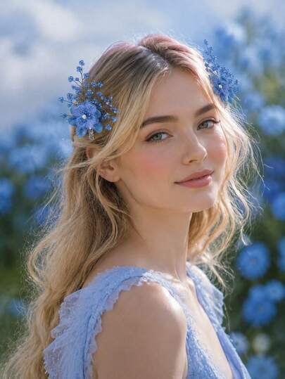 KOVLYNE Juego de 2 piezas de elegantes pinzas para el cabello con flores azules – Accesorios para el cabello con flores de cuentas hechos a mano para mujeres, bodas nupciales & fiestas
