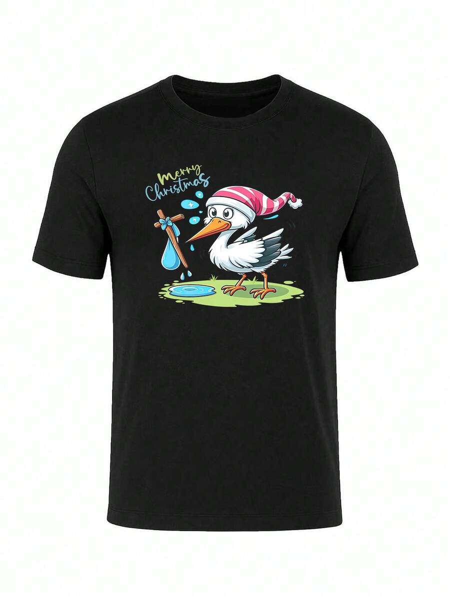 Men Letter Print T-Shirt Regular Fit Soft Cotton Tee - 黑色 - 查看 1