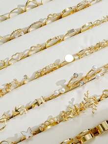 50pcs/Set Minimalist Rhinestone Asymmetrical Line Faux Pearl Ring Set, Suitable For Men And Women, Fashionable Personalized Jewelry Gift - Multicolor - View 4