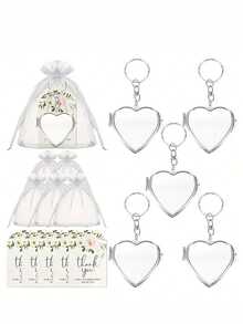 30pcs/15pcs/Set Metal Heart-Shaped Mirror Wedding Gift Set, Includes 5pcs Mirror Keychains, 5pcs Thank You Cards And 5pcs Organza Bags, Metal Heart-Shaped Keychain, DIY Small Mirror, Portable Mini Makeup Mirror, Suitable For Birthday Party - Multiple Styles - View 7