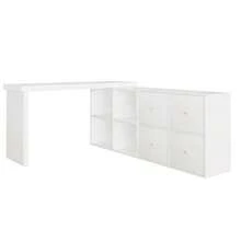 Corner Table, Tabletop Swivels 360° - Can Be Set Up In An L-Shape Or Straight Configuration, MDF, Tabletop And Legs Reinforced By 4 Cm, With 4 Compartments, 4 Drawers, Flexible Setup, Desk, Computer Desk - 白色 - 查看 7