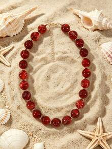 1pc European & American Bohemian Geometric Acrylic Round Bead Cloud Effect Beaded Necklace For Women, Summer Beach Vacation - Beaded Necklace - View 7