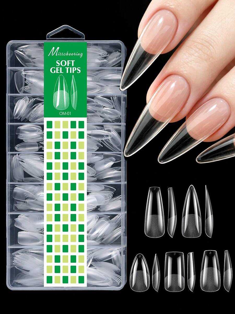 480pcs Transparent Soft Gel Nail Tips, Almond/Coffin/Square Semi-Matte False Nails, Suitable For Home DIY, Nail Salon Use, Wedding, Graduation Prom, Vacation And Party Nail Art Styling - View 1