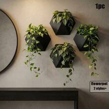 Wall Mounted Planter, Geometric Hanging Herb Pot, Multi-Function Wall Mounted Storage Rack For Office Supplies, Succulents And Small Items (Black/Gray/White) - A - View 2