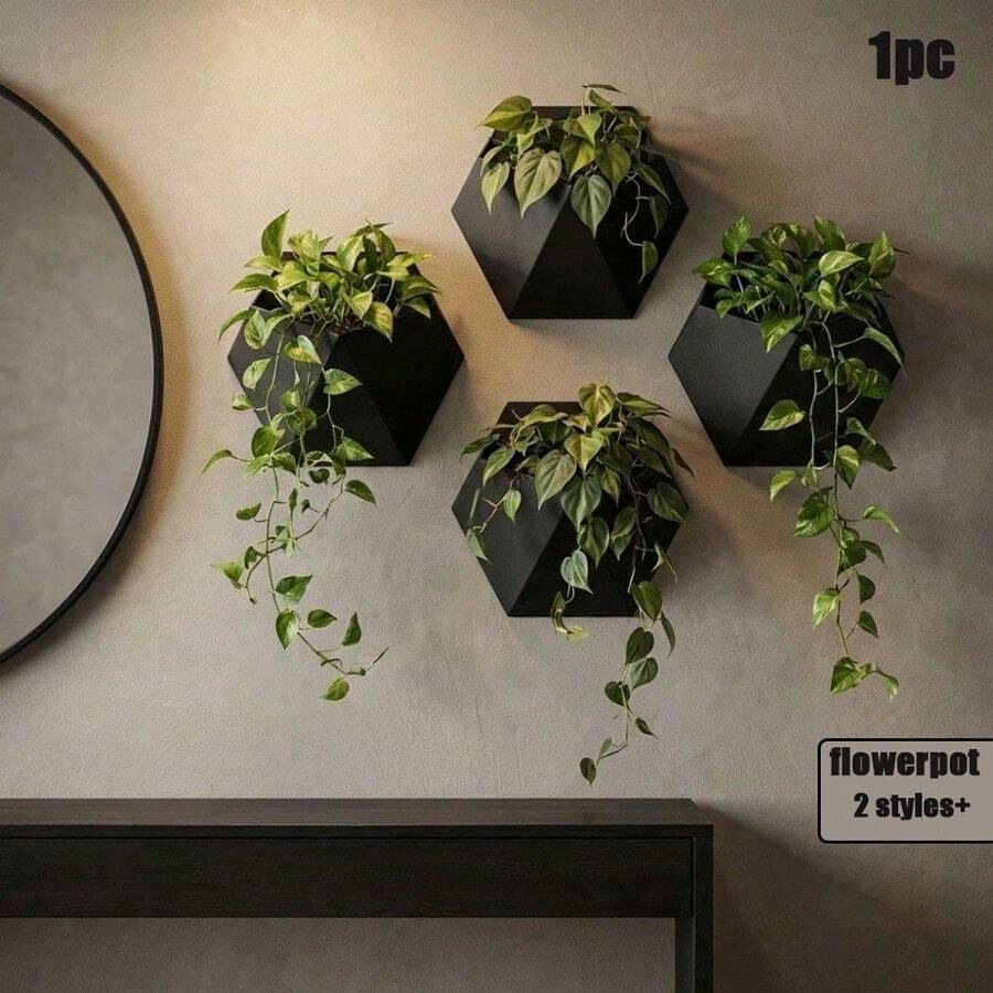 Wall Mounted Planter, Geometric Hanging Herb Pot, Multi-Function Wall Mounted Storage Rack For Office Supplies, Succulents And Small Items (Black/Gray/White)
