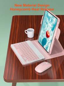 Set Keyboard dan Mouse Putar 360°, Kompatibel dengan iPad A16 Generasi ke-11/10/9/8/7/6/5, Air 10.9/11/10.5/9.7 Inci dan Pro 11 (1/2/3/4), Slot Pena Terintegrasi, Keyboard Nirkabel yang Dapat Dilepas (Baterai 150mAh), Casing Pelindung Kulit PU - Merah Muda - Paket Keyboard Putar 360 Derajat Warna Pink + Casing Pelindung + Mouse - View 6