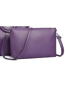 Conjunto de bolsas tote a juego para madre e hija de gran capacidad, bolso de hombro para mujer, bolso de mano de viaje casual y de moda, material PU, bolso principal - Morado - Ver 9