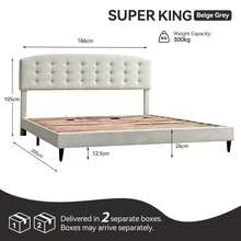 MCC Direct Upholstered Bed Frame With Cozy Button Tufted Headboard & Adjustable Height, Wood Slat Support, No Box Spring Needed - Cheyenne - Beige - View 8