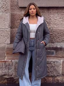 Astrid Plus Size Winter Coat Solid Color Long Sleeve Minimalist Fashion Casual Everyday - Dark Grey - View 1