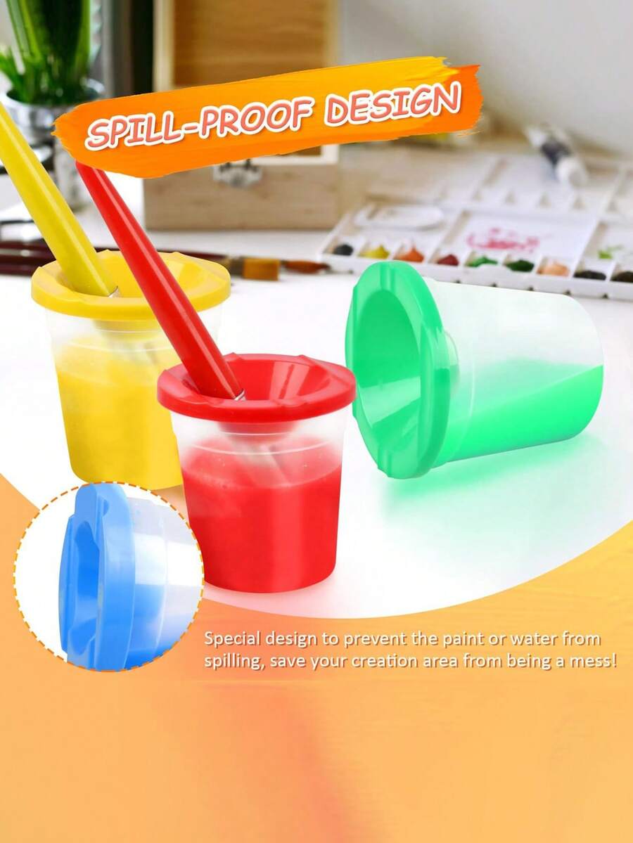 4pcs Paint Brush Holder With Lid, Paint Tool Brush Washing Bucket, Leak-Proof Mixing Cup, Watercolor Brush Washing Cup, Nail Art Brush Cleaning Cup, Small Painting Work Plastic Makeup Paint Cleaning Cup Set, Detachable, Art Painting Brush Washing Bucket, Multi-Functional Leak-Proof Mixing Cup, Portable Acrylic Watercolor Paint Brush Washing Cup, Anti-Spill, Art School - Artist Supplies - School Supplies - Back To School Gift - Easy To Clean - Multicolor - View 1