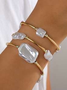 3 Piezas Pulsera de Moda Asimétrica de Lujo para Mujer Se Puede Usar Encima de Fiesta de Playa Fiesta de Vacaciones Accesorios para Mujer - Dorado - Ver 3