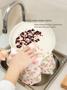 5/1pc Floral Pattern Kitchen Towel, Fresh Ditsy Floral Kitchen Towel, Thick Absorbent Hand Towel, Floral Oil-Resistant Kitchen Cloth, Suitable For Kitchen, Bathroom, Glass And Car Cleaning - Super Absorbent Quick-Drying Reusable Towel, Soft Square Towel - Multicolor - View 9