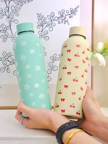 Botol Minum Portabel Berinsulasi dengan Lapisan Karet, Ukuran 500ml/16.9oz, Bentuk Mini Pita Stainless Steel + Motif Ceri, Cocok untuk Penggunaan di Rumah dan Olahraga Luar Ruangan, Hadiah Sempurna untuk Keluarga dan Teman yang Kembali ke Sekolah - MultiWarna - View 7