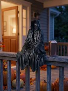 1pc Gothic Style Mysterious Black Decor - Black Hooded Humanoid Sculpture, Mysterious Master Statue, Intimidating Black Robe Exquisite Design, Suitable For Home Decor, Halloween Or Theme Party, Gothic Style, Halloween Decoration - Multicolor - View 5