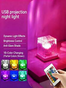 USB Powered Geometric Square Aurora Projector, 16-Color RGB Remote Mood Lamp With Type-C Cable - Multi-color light - View 11