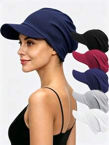 CONFLASS 1pc Women's Thick Striped Fabric Duck Bill Cap Headscarf Hat, Outdoor Travel Sun Protection Hat, Suitable For Daily Use - Multicolor - View 2