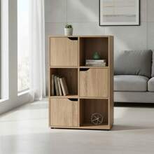 KIWI MOBLEKIT | Modular Wooden Shelves With Different Compartments And Door Options, Bookcases And Storage Furniture For Bedroom, Kitchen Or Entryway - 橡木 - 6 個隔層 + 3 個門 | 60x29x90厘米 - 查看 4