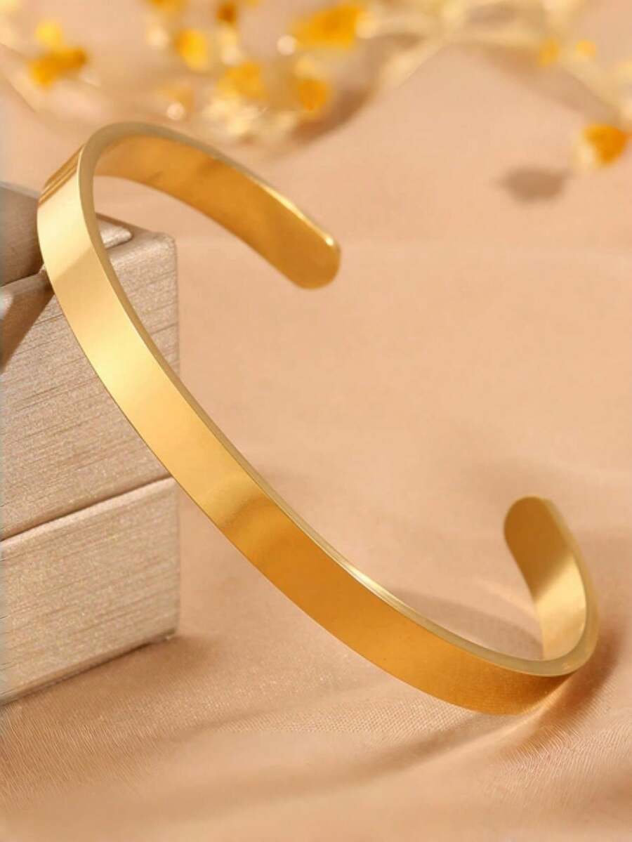 1PC Men's Fashion Stainless Steel 8MM Wide Open Cuff Bracelet - Yellow Gold - View 1