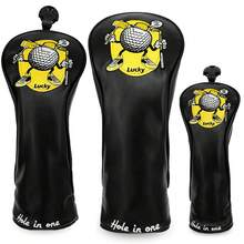 Fun Cartoon Ball Golf Club Headcover / PU Material With Soft Fleece Lining / Standard Universal Size / Golf Club Head Cover / Summer Sports Accessory - Black - View 1