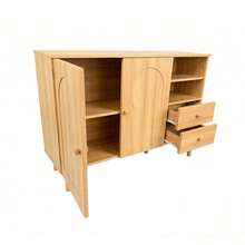 Minimalist-Style Locker/ Storage Cabinet With 2 Drawers And 2 Open Compartments/ Wooden Handles And Feet / Versatile Storage Options / Suitable For Living Room, Dining Room And Hallway - 淺木色 - 查看 9