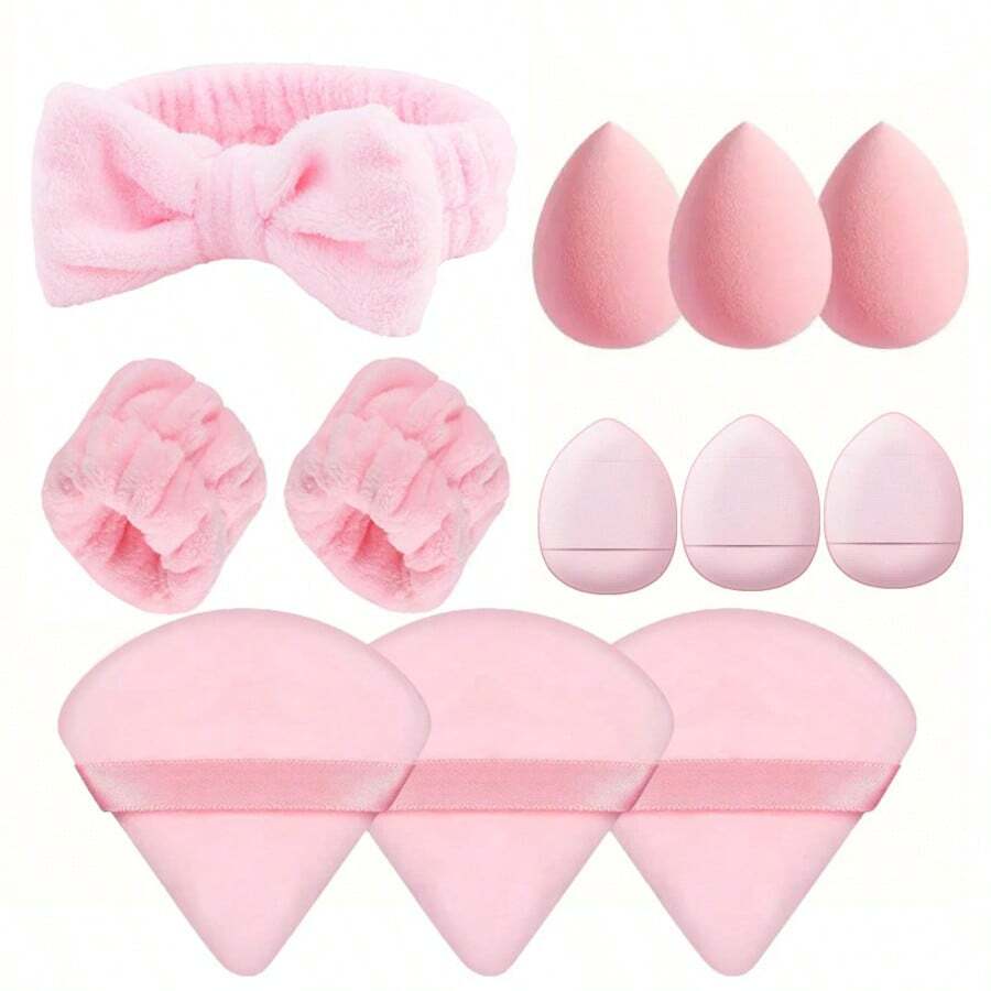 RANCAI 12/23pcs SPA Facial Care Headband & Wristband Set, Includes Makeup Sponge, Triangle Powder Puff, Facial Powder Puff And Finger Powder Puff Makeup Set - Multicolor - View 1