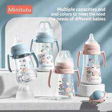 Minitutu 1pc Wide Neck Baby Bottle 240ml/300ml Suitable For Different Age Stages - Blue/Pink - View 2