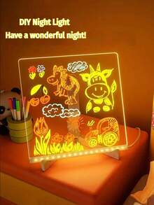 2026 New 1PC DIY Hand-Painted Light Board With 4/7 Colors Smart Backlit Drawing Board, Erasable Transparent Acrylic Night Light Drawing Board, Handmade Holiday LED Atmosphere Glowing Writing Board Painting Tool Set, With Stand USB Powered Lighting Dry-Erase Surface, Suitable For Office, School, Home Decor (Eraser, Pen Colors Random) - Multicolor - View 4