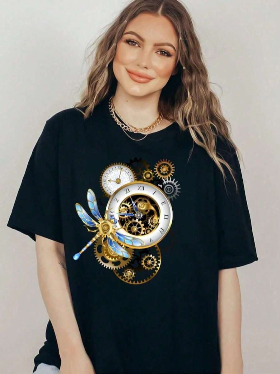 Women Casual Crew Neck Short Sleeve T-Shirt, Salt Lake City Pioneer Day Utah 1847 Vintage Wagon Mountain Graphic Basic Black Teesoft - Schwarz 9 - Übersicht 1