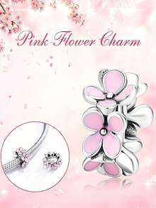 WOSTU 925 Sterling Silver Flower Charm Bead Enamel For Women Anniversary Birthday Gift For Her Engagement Daily Wear Hypoallergenic Nickel Free Vintage 1PC - Silver - View 3