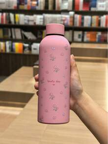 500ml/16.9oz 不鏽鋼迷你花卉圖案馬克杯，便攜保溫水瓶附橡膠塗層，適合居家與戶外運動，返校季送給家人朋友的完美禮物 - 粉紅小花 - 查看 8