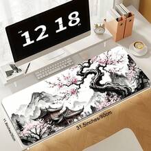 特大號櫻花樹風景設計滑鼠墊 – XL 遊戲滑鼠墊，防滑橡膠底座，可水洗表面 – 平滑鍵盤與滑鼠墊，適用於居家、辦公室（中國水墨畫） - 查看 6