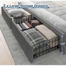 EnHomee Bed Frame With 2 Storage Drawers And 2-Tier Bookcase Headboard,1000lbs Heavy Duty For Bedroom Apartment,Easy Assembly And Noise Free - 灰色 - 查看 4
