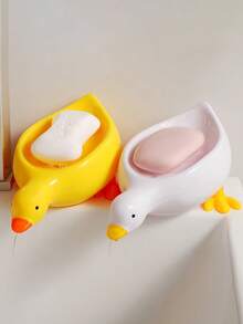 1pc Yellow Duck Shaped Soap Holder, Plastic Material, Suitable For Kitchen Bathroom Countertop Storage Box, Non-Slip Drainage Soap Dish Container, Bathroom Accessories, Home Bathroom Decor, Summer - Multiple Styles and Colors - View 2