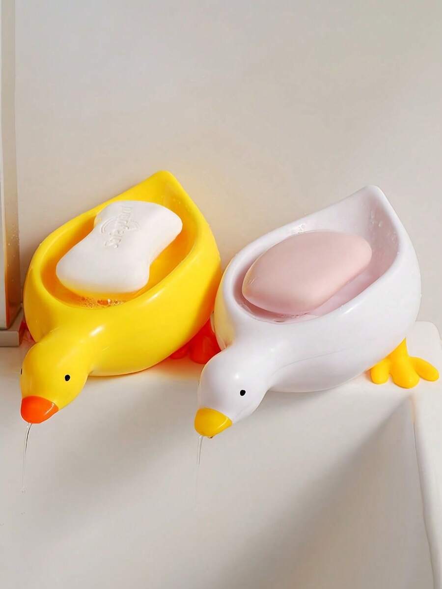 1pc Yellow Duck Shaped Soap Holder, Plastic Material, Suitable For Kitchen Bathroom Countertop Storage Box, Non-Slip Drainage Soap Dish Container, Bathroom Accessories, Home Bathroom Decor, Summer