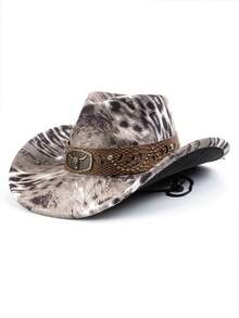 1pc Women's Original Fashionable Leopard Print Rivet Cowhide Belt Vintage Windproof Wide Brim Hat, Unisex European And American Style Western Cowboy Hat, Fashionable Minimalist Versatile Jazz Hat, Suitable For Daily Wear, Party, Western Theme Event, Gathering, Role Play, Graduation Ceremony, Costume Party, Festival, Birthday Celebration, Concert (Hat Chain Can Be Matched Individually) - Top Hat 1 - View 16
