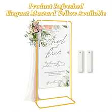 Vincidern 1PC Metal Mustard Yellow Wedding Sign Holder, 68.9inch Adjustable Welcome To Our Wedding Sign Stand With 2 Leather Sign Hanging Straps,Wedding Seating Chart Stand For Party ,Birthday,Events Decor,Mother's Day Decorations - 芥末黃金屬材質廣告架 - 查看 2
