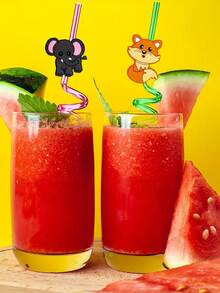 6pcs/Set Creative Multi-Color Transparent Animal Themed Straws, Reusable Jungle Animal Plastic Straws | Suitable For Lion, Fox, Zebra, Giraffe Wildlife Zoo Birthday Party Supplies, Forest Party Gift Decoration - View 6